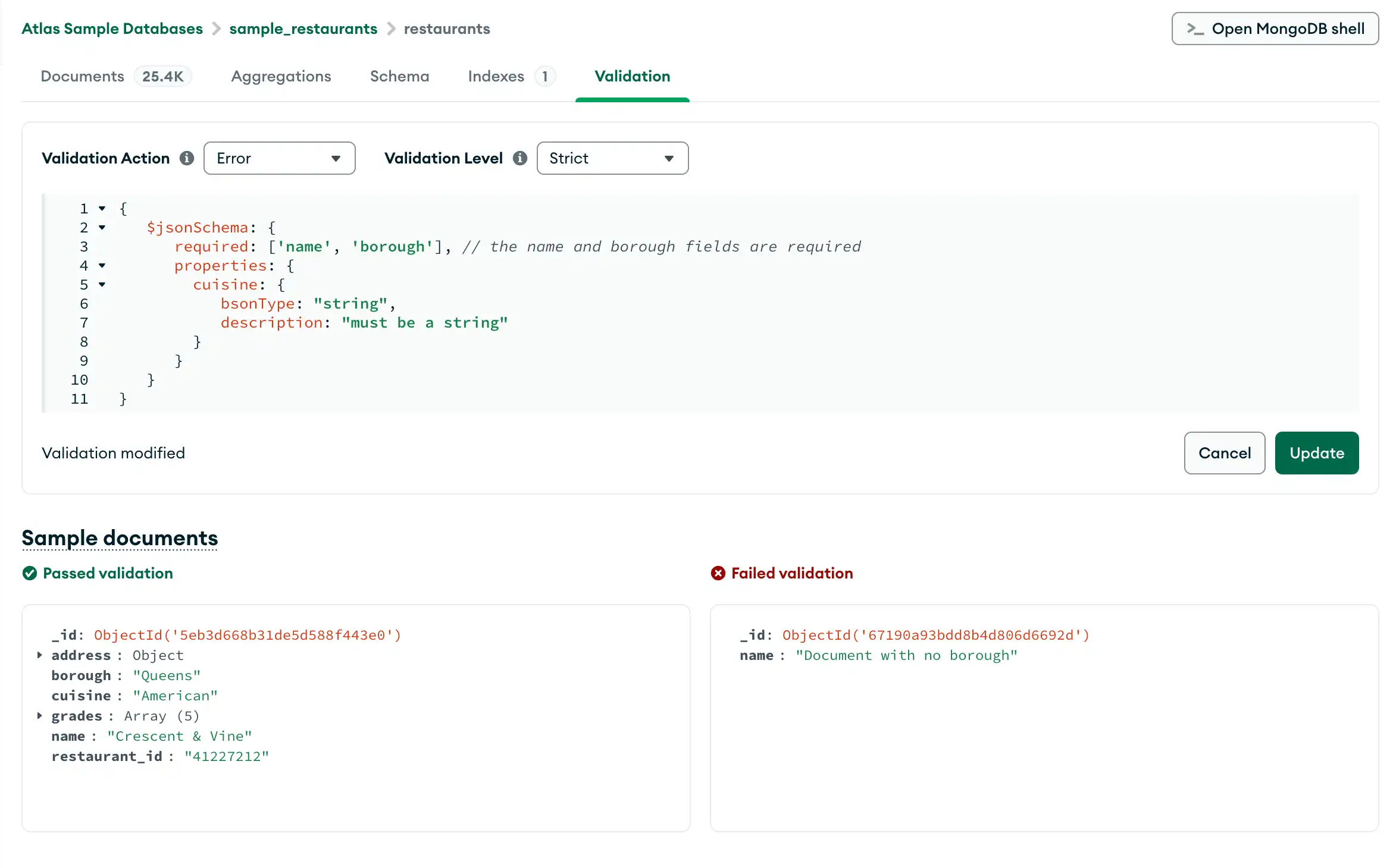 Validation view